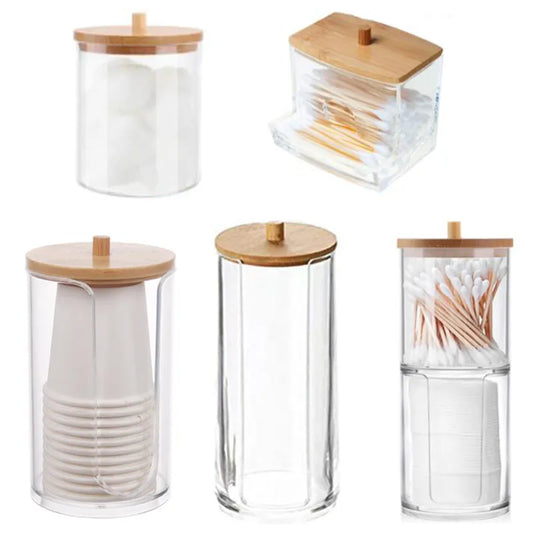 Acrylic Storage Box Bathroom Jar Makeup Organizer Cotton Round Pad Holder Cotton Swab Box